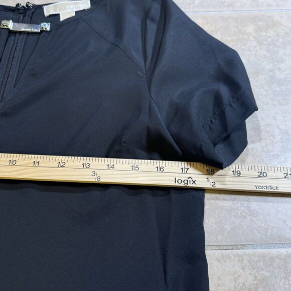 MK Black Short Sleeve Top Blouse Women’s Size 4 Michael Kors Solid Black Keyhole - Picture 4 of 5